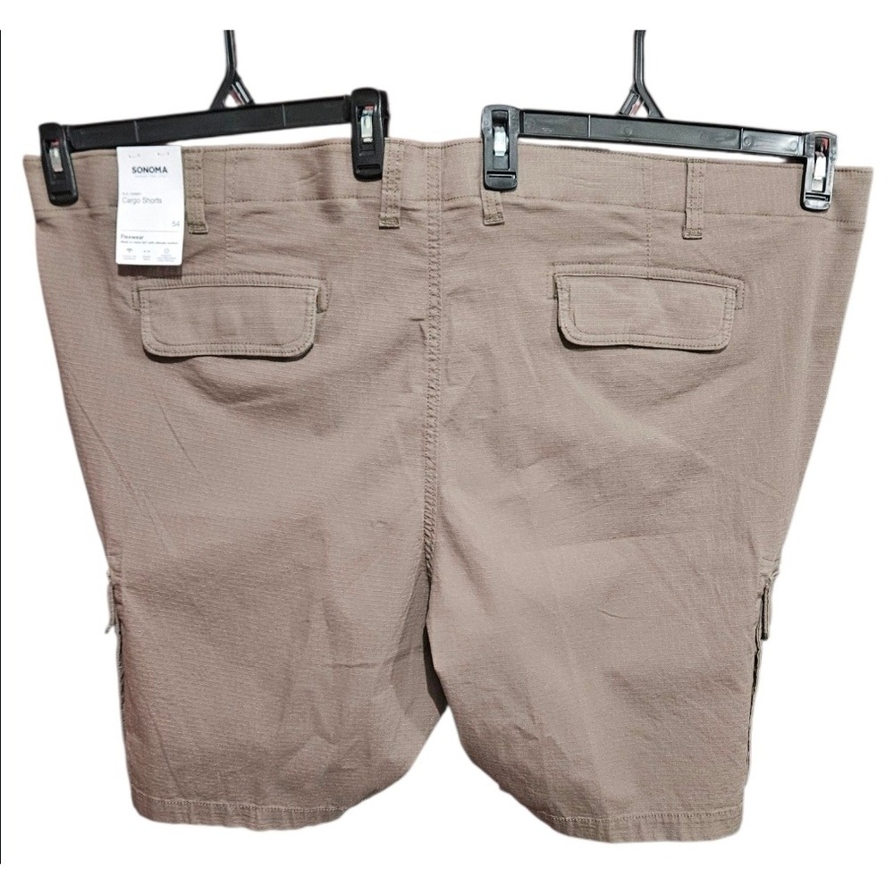 Sonoma Goods Mens Flexwear Cargo Shorts Brown Ripstop Size 54 Flap Snap Pocket - Picture 3 of 11